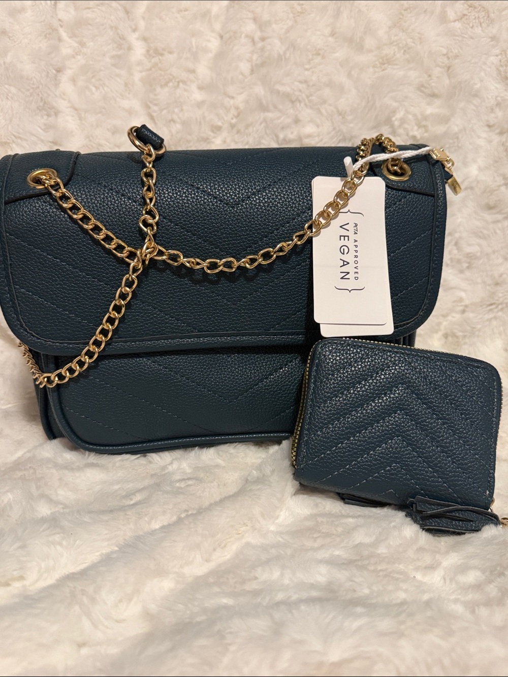 Chevron quilted navy/peacock blue crossbody